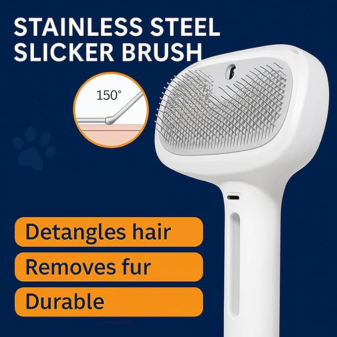 Dog Shower Brush, Freshfur Shower Brush + Bathing Solution, 3 in 1 Self Cleaning Steamy Pet Brushes, Dog Grooming Tool for Long & Short Hair, Removes Loose Hair Reduces Shedding (White)