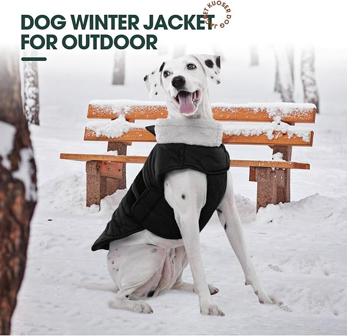 Kuoser Dog Jacket, Warm Dog Coats for Small Dogs, Doggie Winter Jacket Cold Weather Coats with Leash Hole, Winter Coat Apparel for Yorkie Chihuahua, Black XS