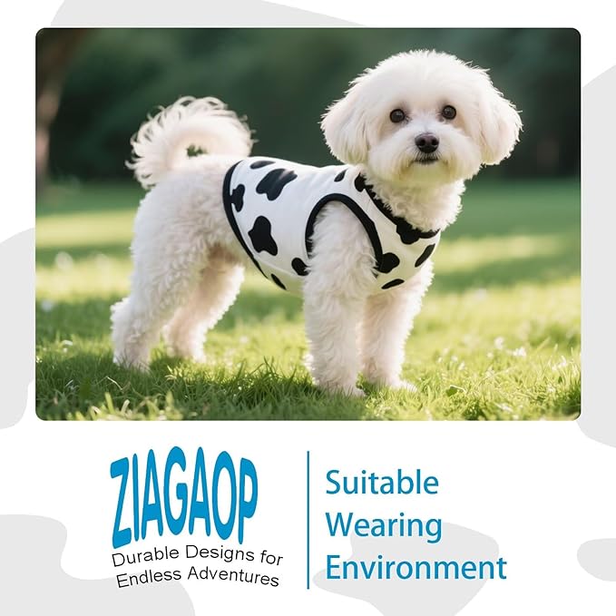 Adorable Cow Print Dog Shirts – Lightweight, Cozy Outfit for Small to Medium Dogs, Soft & Snuggly Pet Wear for Everyday Comfort and Cuteness.Back & XS