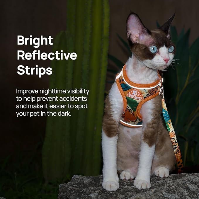 Cat Harness and Leash Set, Step-in Escape Proof Adjustable Vest Harness for Small Medium Large Cats, Lightweight Soft Breathable Reflective Kitten Harness, Easy to Wear for Walking Travel, Camping, S