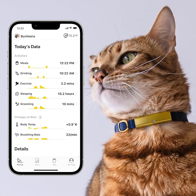 Health Tracker for Cats - Smart Cat Collar with Safety Breakaway Buckle for Indoor Cats, Wellness Alerts, Real-time Monitoring (Wave (Blue),M)