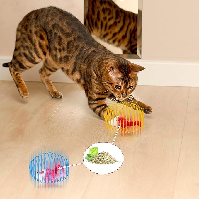Jecery 5 Pcs Halloween Cat Spring Balls Toys Stretchable Rolling Balls Colorful Playful Coils Interactive Spring Action Toy Caged Rats for Kitten Cat Pet Supplies(Catnip Rats,Bright Color,5 Pcs)