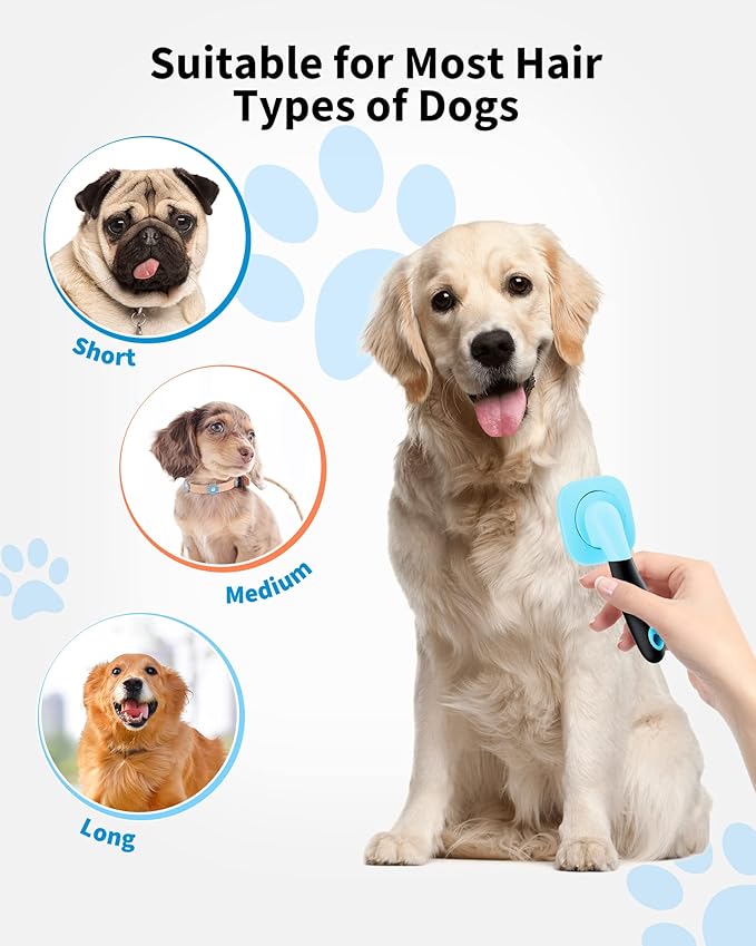 Glendan Dog & Cat Grooming Brush - Slicker Shedding Tool (Blue)