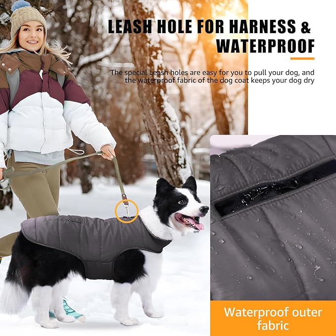 iBuddy Dog Winter Coats with Fleece Vest,Waterproof Warm Dog Snow Jacket Windproof, Reflective Adjustable Pet Dogs Cold Winter Coat for Large Dogs Girl Boy