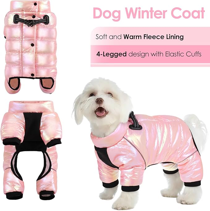 AOFITEE Dog Coat, Waterproof Dog Jacket for Winter, Warm Fullbody Dogs Snowsuit, Winter Coat for Small Dogs, Zip Up Pet Puffer Jacket Fleece Vest, Outdoor Reflective Cold Weather Pet Coats, Medium