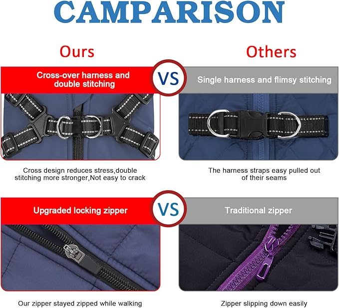 Dog Winter Coat,Warm Jacket Paded Fleece Pet Vest with Built in Harness,Windproof Reflective Cozy Adjustable Snow Pet Coat Clothes with Zipper for Small Medium Dogs