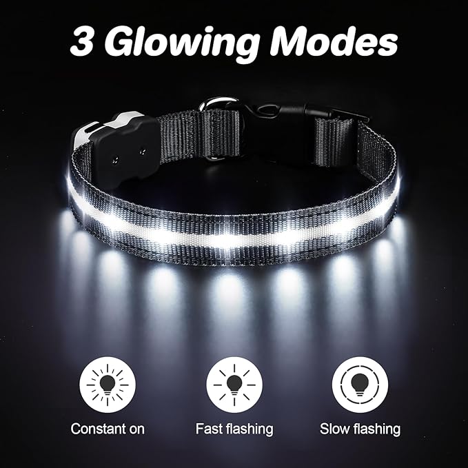 PcEoTllar Light Up Dog Collars, Led Dog Collar, Rechargeable, Night Walking, Waterproof, Glow in The Dark Dog Collars Light for Large Small Medium Dogs, Black m