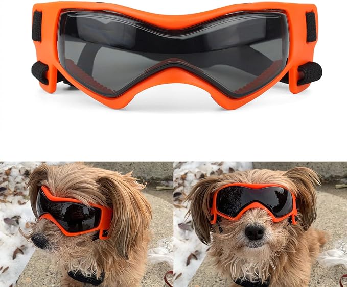 PETLESO Dog Goggles Medium Breed, Dog Sunglasses Small Breed Eye Sun Light Protection, UV Protection Goggles for Pet with Adjustable Straps, Medium Orange