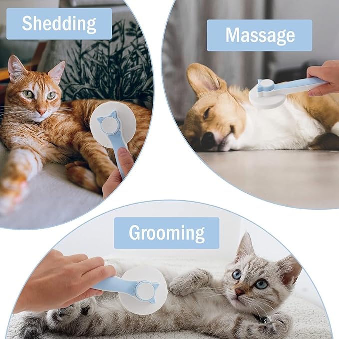 Pet Grooming Brush - Gentle Slicker for Removing Loose Undercoat, Suitable for Cats and Dogs (Blue)