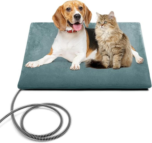 PETNF Outdoor Pet Heating Pad for Cats & Dogs, 100.4-107.6°F Auto Temp Control, Waterproof Fireproof, for Cat House/Dog Kennel/Carport, Fits Domestic & Stray Pets (Gray 15.7"X19.7")