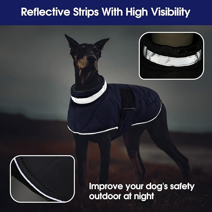 Dog Winter Coat Warm Padded Puppy Jacket Windproof Water Resistant Clothes for Small Medium Large Pets Christmas Sweater Outfit Vest(DarkBlue, 2XL)