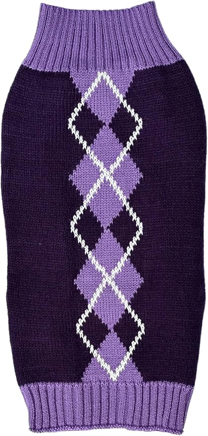 Alemon Argyle Knit Pet Sweaters Clothes for Small Dogs, Classic Purple Medium M Size