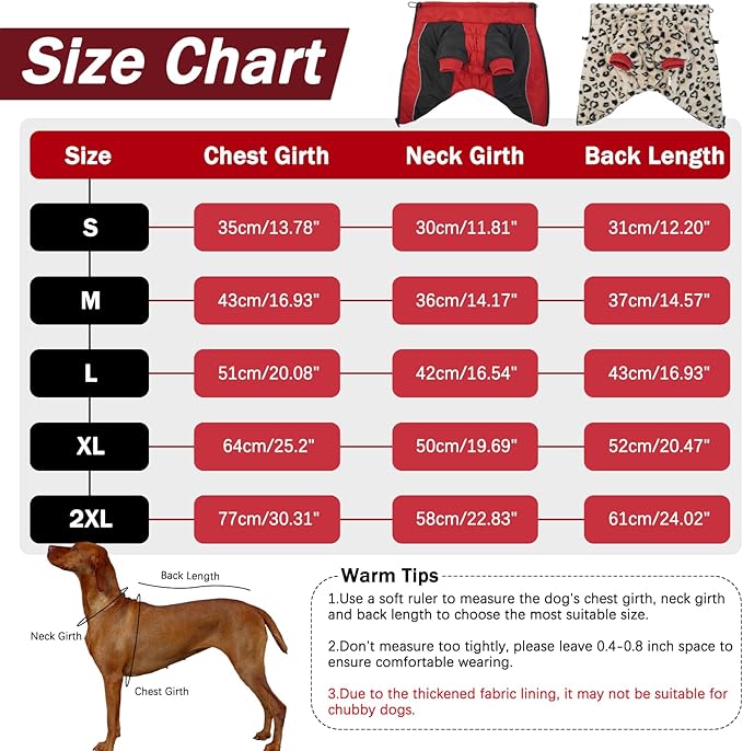 IDOMIK Reversible Dog Winter Coat, Thick Warm Dog Coat with Leopard Fleece Lining&Zipper, Adjustable High Collar Waterproof Jacket, Reflective Pet Cold Weather Coats for Medium Dogs,Red,M