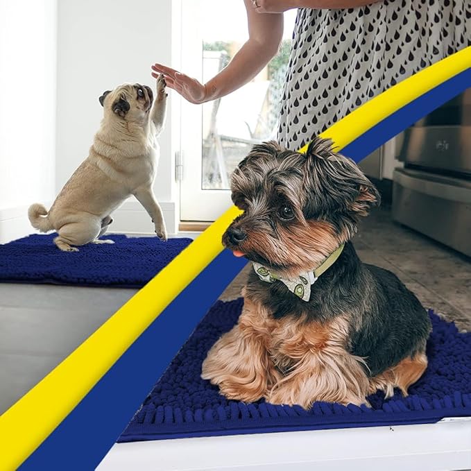 Muddy Mat® AS-SEEN-ON-TV Highly Absorbent Microfiber Dog Door Mat and Pet Rug, Non Slip Thick Washable Area and Bath Mat Soft Chenille for Kitchen Bathroom Bedroom and Indoor - Navy Blue XXXL 72"X48"