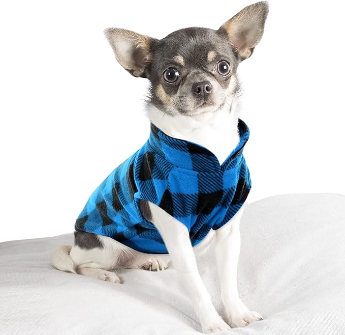 KAMA BRIDAL Spring Autumn Winter Coat Pullover Fleece Vest for Cats Small and Medium Dogs Thin Sweater Blue & Black Plaid (Blue, XXS)