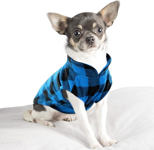 KAMA BRIDAL Spring Autumn Winter Coat Pullover Fleece Vest for Cats Small and Medium Dogs Thin Sweater Blue & Black Plaid (Blue, XXS)