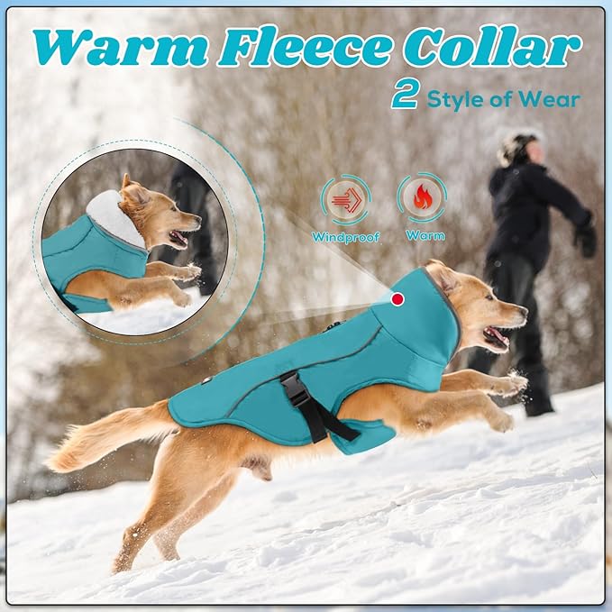 EMUST Dog Winter Coat, Thick Windproof Pet Jacket Winter, Pet Cold Weather Coats for Small/Medium/Large Dog, Turquoise, XXL