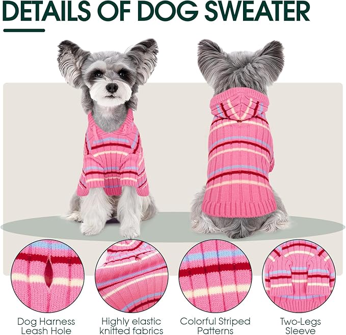 Kuoser Dog Sweater, Dog Sweaters for Medium Dogs Girl Boy, Thanksgiving Christmas Dogs Sweater, Soft Hooded Pet Sweatshirt, Fall Winter Pet Clothes Outfit for French Bulldog, Boston Terrier, Pink M