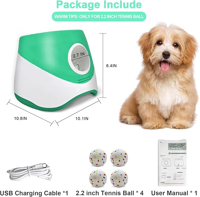 Automatic Ball Launcher for Dogs with Random Mode, 3 Settings to 45FT, Rechargeable Dog Ball Thrower with 4 ETPU Tennis Balls for Small Medium Breeds