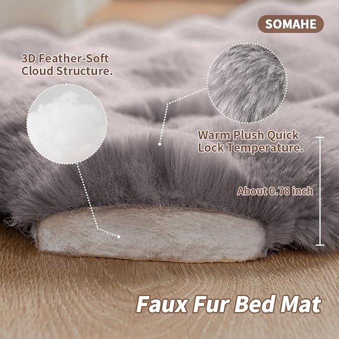 Cat Beds for Indoor Cats Faux Fur Pet Pad Mat Plush Kitten Bed with Non-Slip Bottom for Carriers/Couch Dog & Puppy Friendly 35 x 27 Inch X-Large Gery