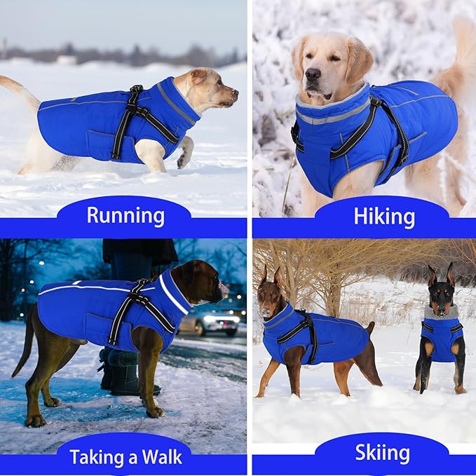 Doglay 2 in 1 Dog Coat with Harness Built-in, Waterproof Dog Winter Jacket with Pocket & Poop Bags, Reflective Adjustable Pet Winter Coat for Small, Medium, Large Dogs