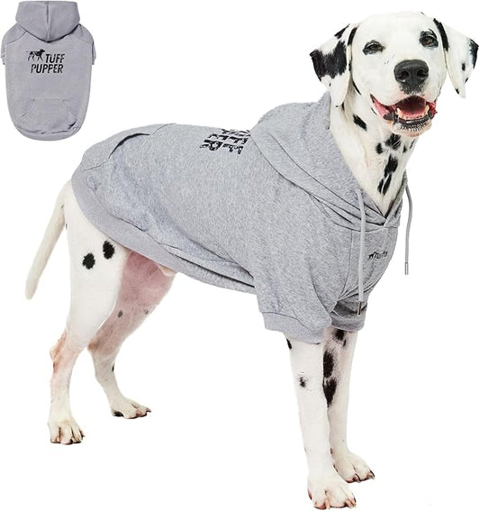 Tuff Pupper Dog Hoodie | Premium Quality 100% Organic Cotton | Ultra Soft Interior for Superior Comfort | Elastic Cuffs & Drawstring for Warmth | Stretch Fit Suitable for All Breeds (Gray, L)
