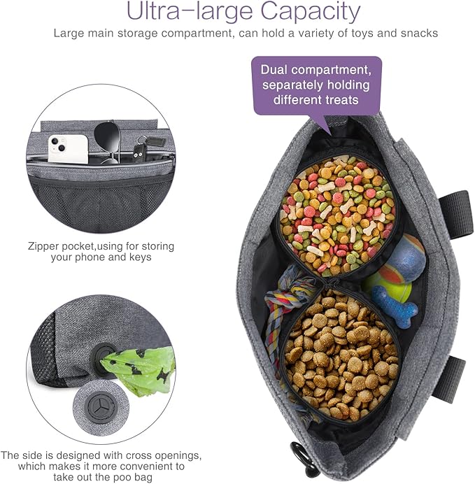 Dog Treat Training Pouch, Portable Dog Treat Bag for Pets, Removable Inner Pocket, Built-in Poop Bag Dispenser