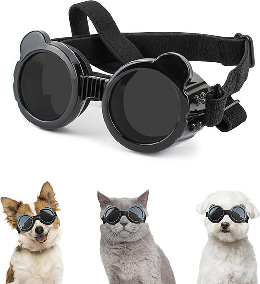 Namsan Dog Goggles Small Breeds, UV Protection Dog Glasses for XSmall to Small Dogs, Chihuahua Sunglases Windproof Dustproof Driving Eye Protection, Adjustable, Panda Black