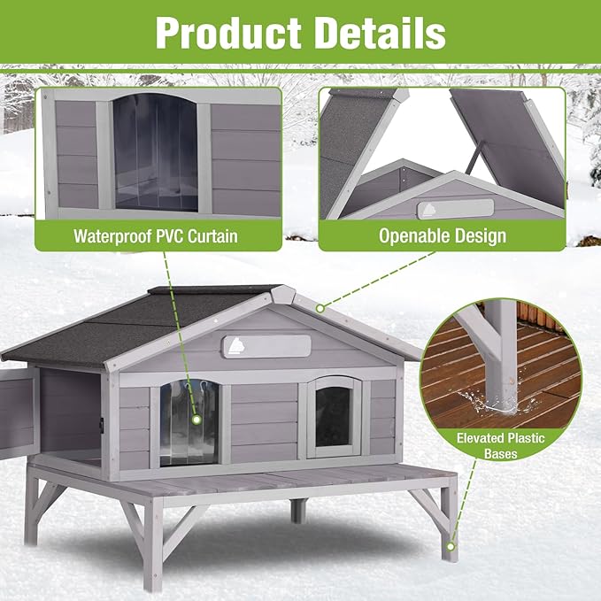 GUTINNEEN Large Outdoor Cat House Insulated Cat House Indestructible Weatherproof Feral Cat Shelter with Openable Hinged Roof, Escape Doors for 1-4 Feral Barn Cats in Winter (43.5"x31.1"x31.2")