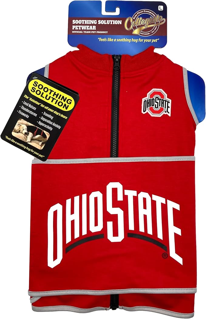 NCAA Ohio State Buckeyes Dog Anxiety Shirt Calming Soothing Vest, for Dogs Cats with Anxiety, Fears, Fireworks, Loud Noises, Dark, Lonely Keeps Dogs Calm Feeling Safe, Relaxing Jacket Medium