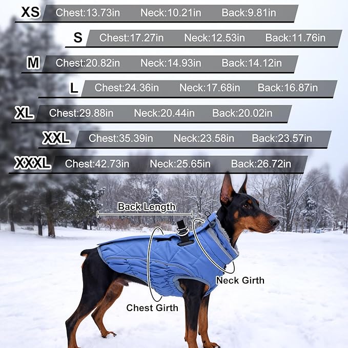 Dog Coat, Warm Dog Winter Coat for Medium Dogs, Waterproof Jacket with Harness Built in, Reflective Turtleneck Cold Weather Coats with Zipper,Pet Fleece Vest Snow Jacket, Blue M