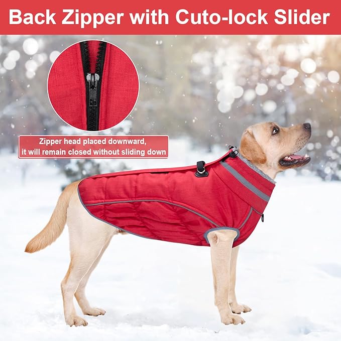 Malier Dog Coat, Reflective Dog Jacket Waterproof Windproof Puppy Cold Weather Coats with Harness Built in, Winter Extra Warm Pet Coat Fleece Vest for Small Large Pets and Puppy (Red, XXX-Large)