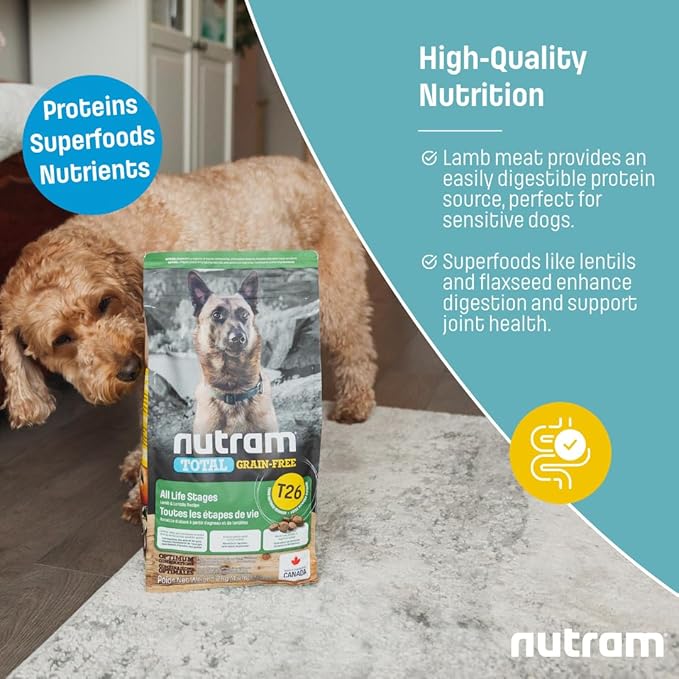 T26 Grain-Free Lamb & Lentils Dry Dog Food | High Protein, Chicken-Free Kibble with Pumpkin, Flaxseed & Salmon Oil | Easily Digestible, Allergy-Friendly for Puppies, Adults & Seniors (4.4 LBS)