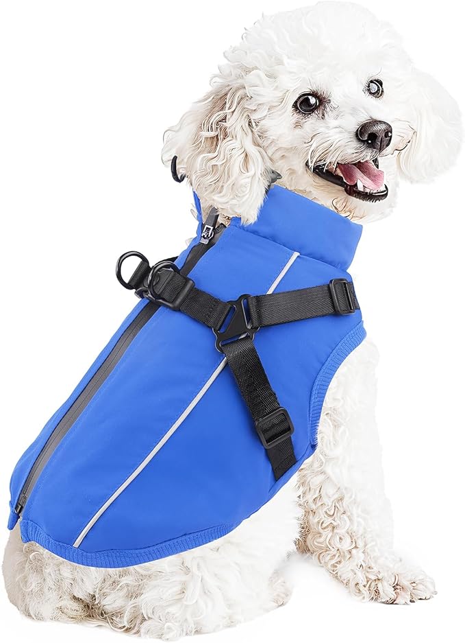Dog Winter Coat Reflective Water-Resistant Jacket, Fleece Lined Windproof Puppy Coat with Back Zipper & D-Ring, Cold Weather Dog Coats for Small Medium Large Dogs (XL, Blue)