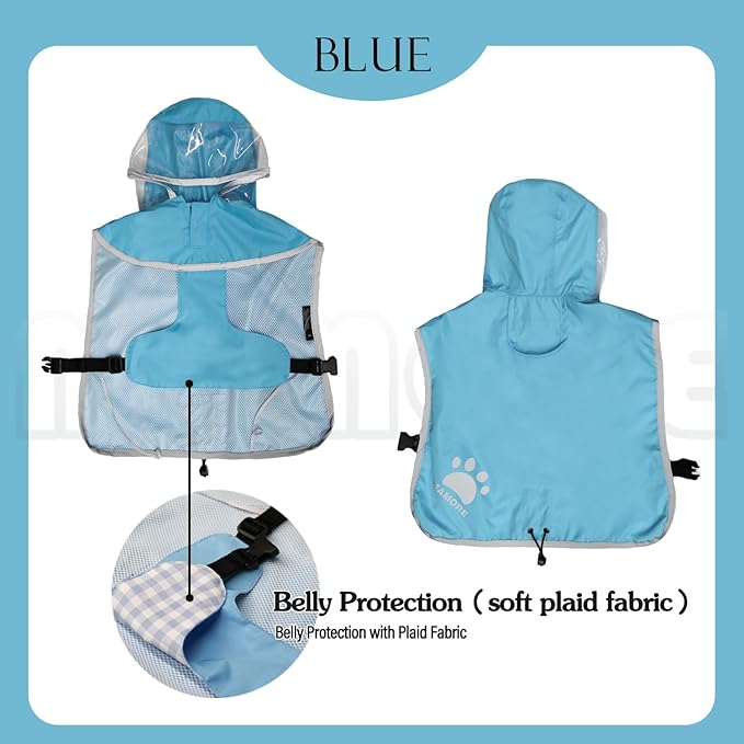 MAMORE Dog Raincoat Hooded Rain Jacket for Small Medium Large Dogs Slicker Poncho Bottom Waterproof Adjustable Reflective Breathable Leash Hole (Blue, XX-Large)