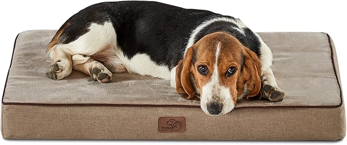 Bedsure Memory Foam Dog Bed Medium Size Dogs- Orthopedic Pet Beds for Crate with Removable Washable Cover and Nonskid Bottom - Plush Flannel Fleece Top Pet Mat, Khaki