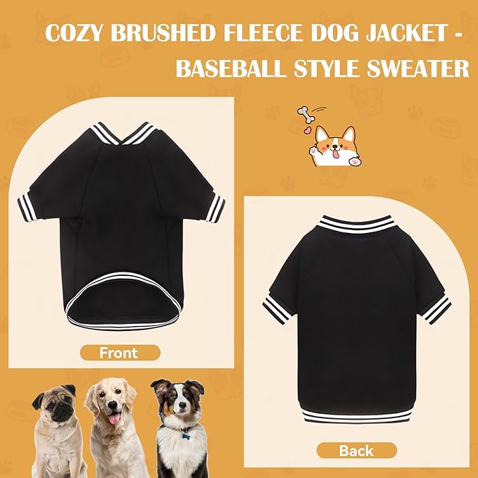 Dog Sweaters for Medium Dogs, Brushed Fleece Dog Sweater Baseball Jacket Soft Warm Pet Sweater Clothes Medium Sized Boy Girl Pet(Black-M)