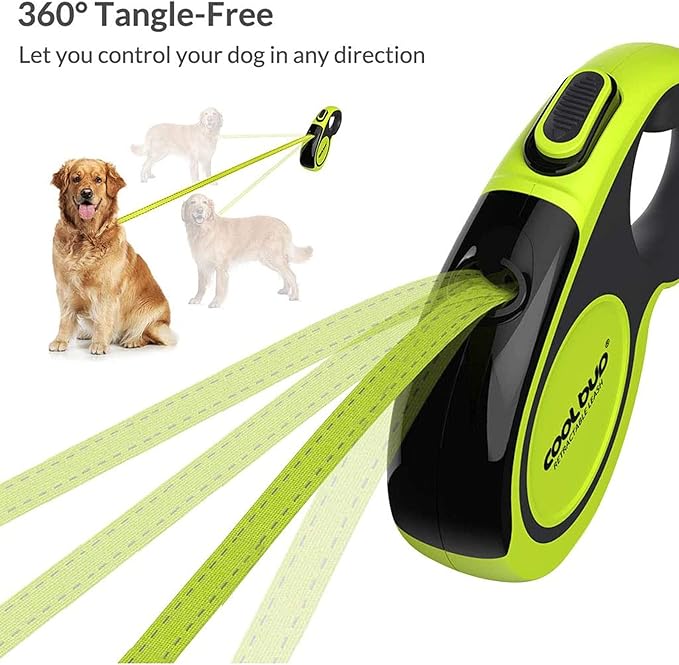 Retractable Dog Leash, 16 ft Pet Walking Leash for Medium Dogs up to 66 lbs, One Button Break & Lock, Heavy Duty, Strong Nylon Tape, Tangle-Free (Green, Medium)