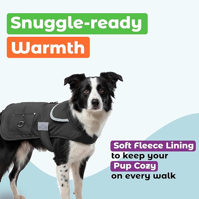 Joyride Harness FrostFlex Dog Winter Jacket - Fleece Lined & Water-Resistant - Snowsuit with Pockets for Treats & Poop Bags - Durable Cold Weather Dog Coat - Black Onyx-XXL