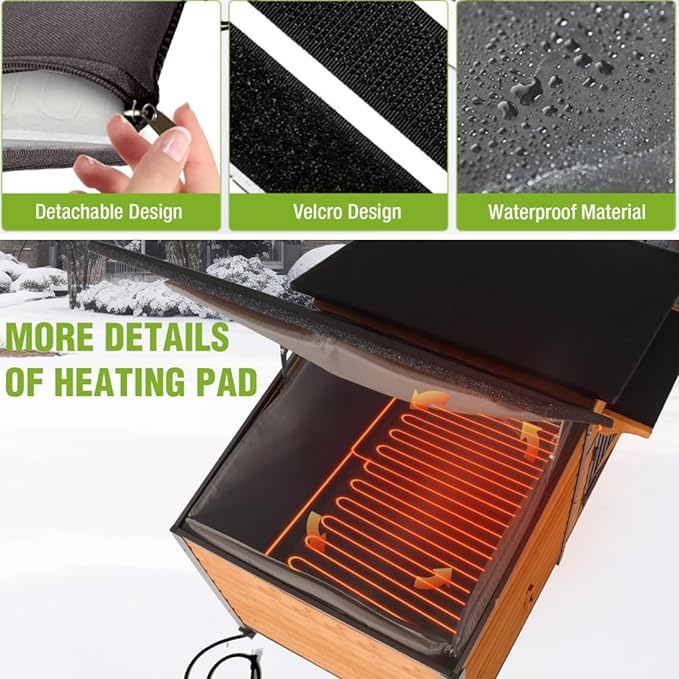Heated Dog House Outdoor, Insulated Dog Kennel with Heating Pad for Winter, Weatherproof Dog Shelter with Anti-Chewing Metal Frame and Bowls for Small Medium Large Dogs (Brown)