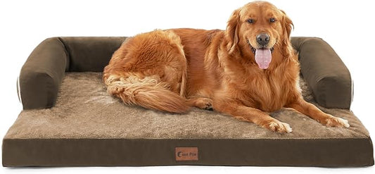 Orthopedic Dog Beds for Extra Large Dogs, Waterproof Egg Crate Foam XL Dog Bed with Sides 45 * 35Inch, Big Dogs Couch Beds with Removable Washable Cover and Nonskid Bottom, Brown