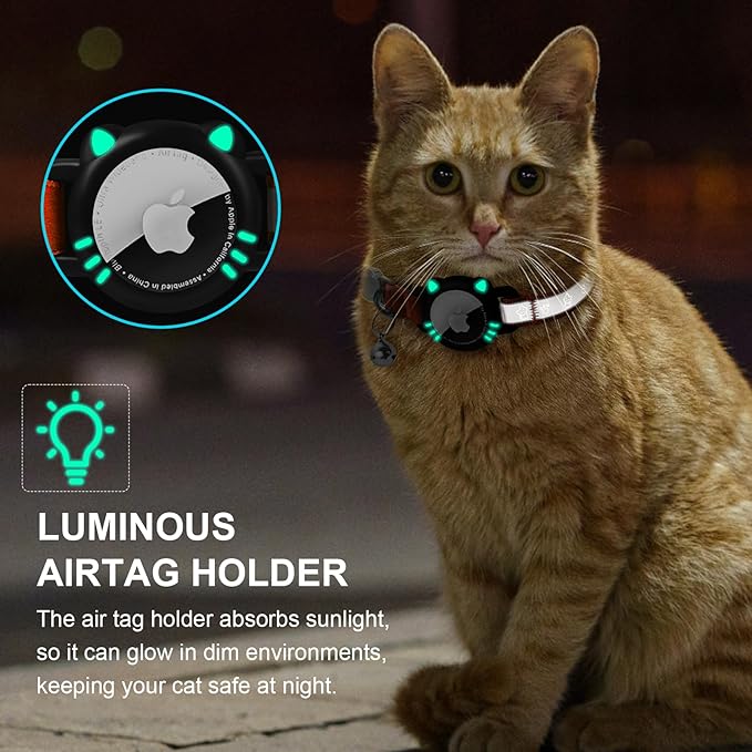 Airtag Cat Collar, Reflective Cat Collar with Apple Air Tag Holder, Breakaway GPS Tracker Pet Collar with Bell for Cat Kitten, Airtag Not Included, Orange, XS(7-9 Inch)