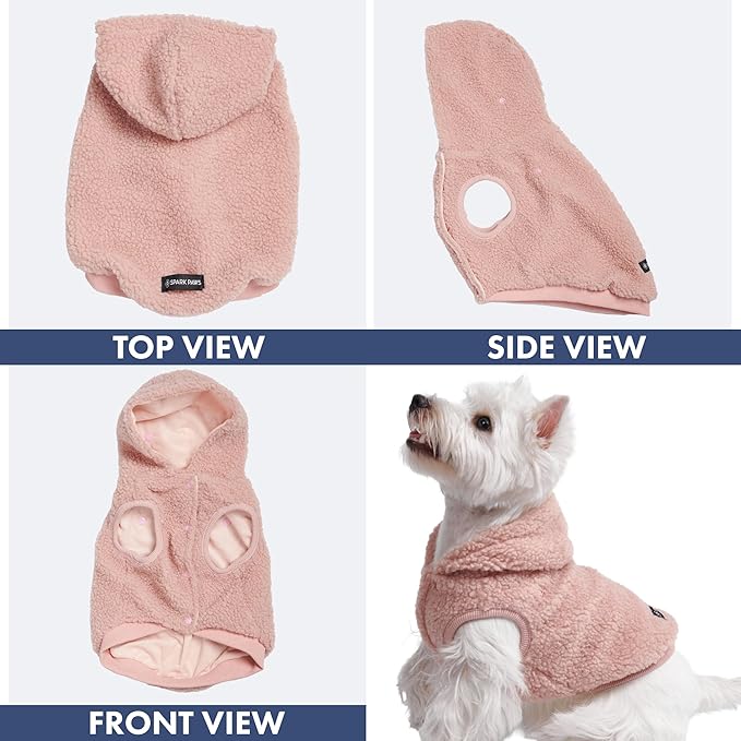 Spark Paws Teddy Dog Sweater, Sherpa Vest with Warm Fleece Lining, Winter Coat Suitable for Small Medium Large XL XXL Breeds - Pink - M