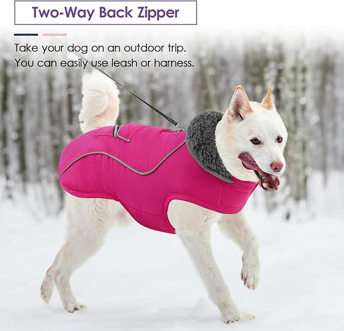 SUNFURA Dog Winter Coat, Medium Dog Coat Jacket with Fleece Lining for Cold Weather, Warm Puffer Jacket Turtleneck Snowsuit with Leash Hole for Jack Russel, Boston Terrier, Hot Pink M