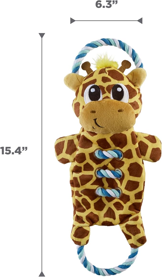 Outward Hound Ropiez Rope Interactive Dog Tug Toy for Tugging Squeaky Fun, 15.4 Inch Giraffe, Yellow, Small
