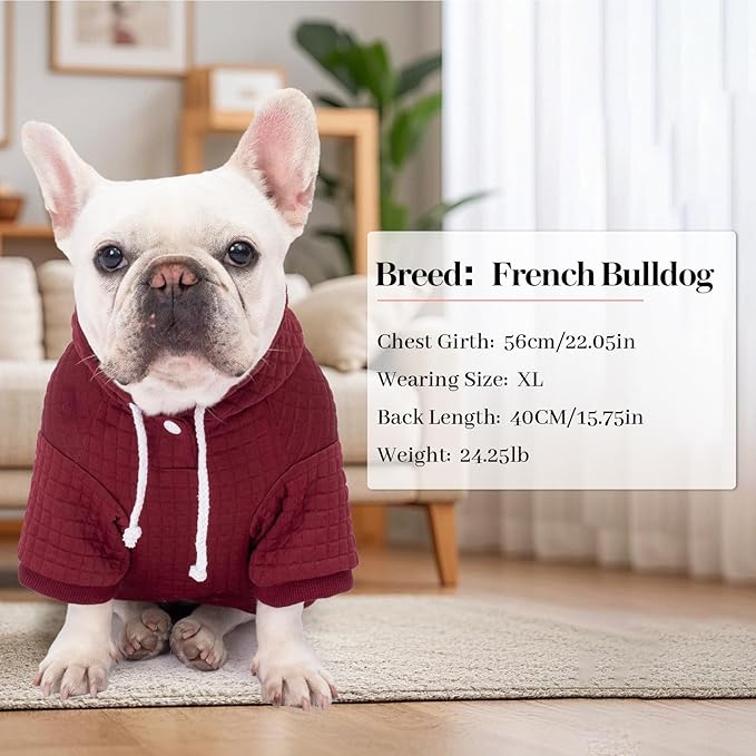 2 Pack Dog Hoodie Sweaters for Small Medium Dogs Warm Dog Clothes for Large Dogs Soft Waffle-Like Laminated Sweatshirt Bulldog (Dark Green+Wine Red, XXS (Back: 8",Chest: 11", Neck: 7.9"))