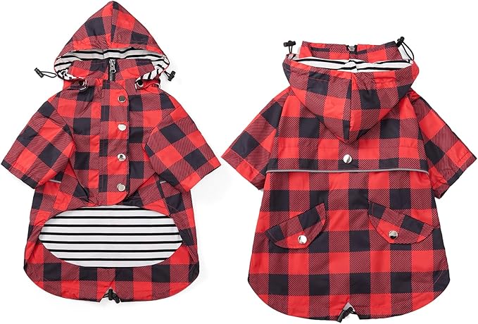Dog rain Coat Waterproof Raincoat Puppy Jacket with Legs Buttons Zipper Hood Drawstring Fit for Yorkie Terrier Schnauzer Poodle Border Collie Labrador Golden Retriever 8lbs to 80lbs Red XS