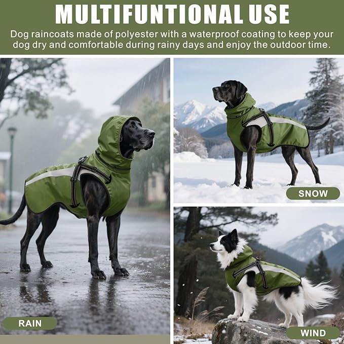 Mosucoirl Dog Raincoat Waterproof Raincoats for Dog Reflective Dogs Rain Jackets with Hood Hoodie Pet Rain Poncho Coat for Small Medium Large Dogs Puppies S-XXL (Green, XXL)