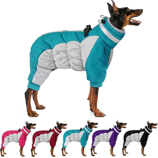 MIGOHI Full Body Dog Coat - Warm Reflective Large Dog Winter Coat with Harness,Turtleneck Fleece Jacket for Dogs,Four-Leg Windproof Puffer Jackets Snowsuit with Zipper for Small Medium Large Dogs,3XL