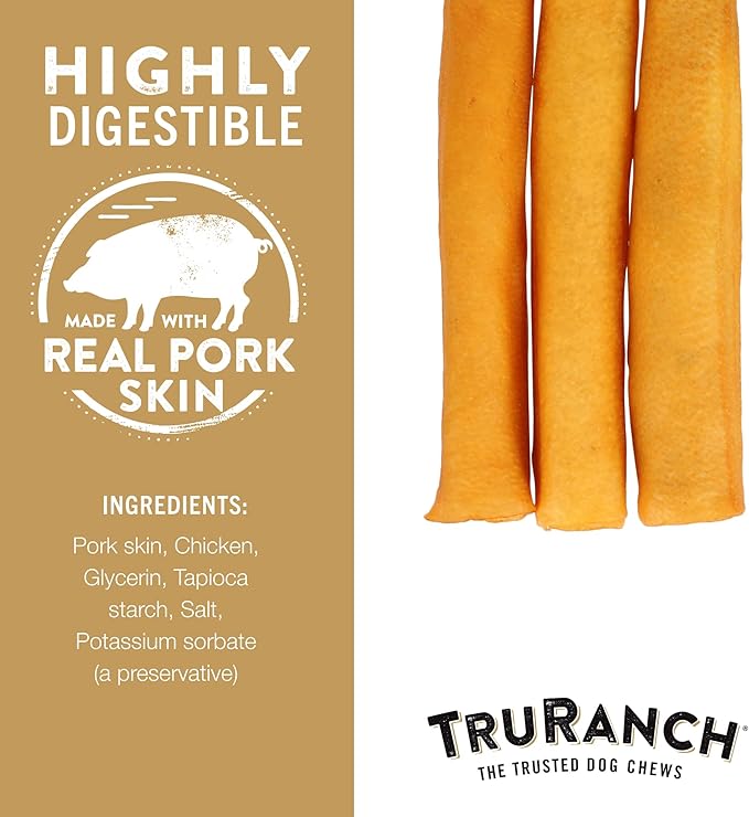 TRURANCH Large Pork Skin Rolls - Smoked Collagen Rolls - Collagen Chews for Dogs - Real Pork Skin - Rawhide Alternative - Easy to Digest Treat, 1 Bag, 3 Count
